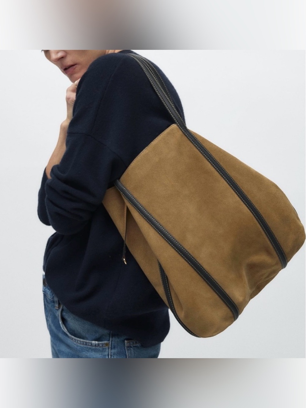 Zara Suede Tote Bag with Leather Handles - Picture 1 of 16